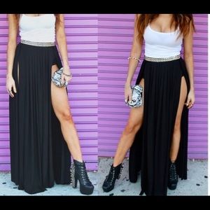 UO Ecote Double Slit Black Maxi Skirt, Size 4